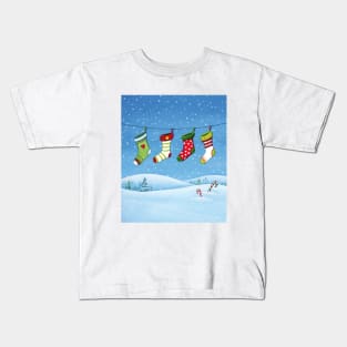 Christmas stockings landscape Kids T-Shirt